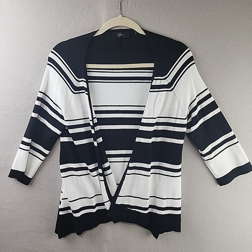 Cyrus Black-White Open Front Cardigan Sweater Women Small 3/4 Sleeve Rayon
